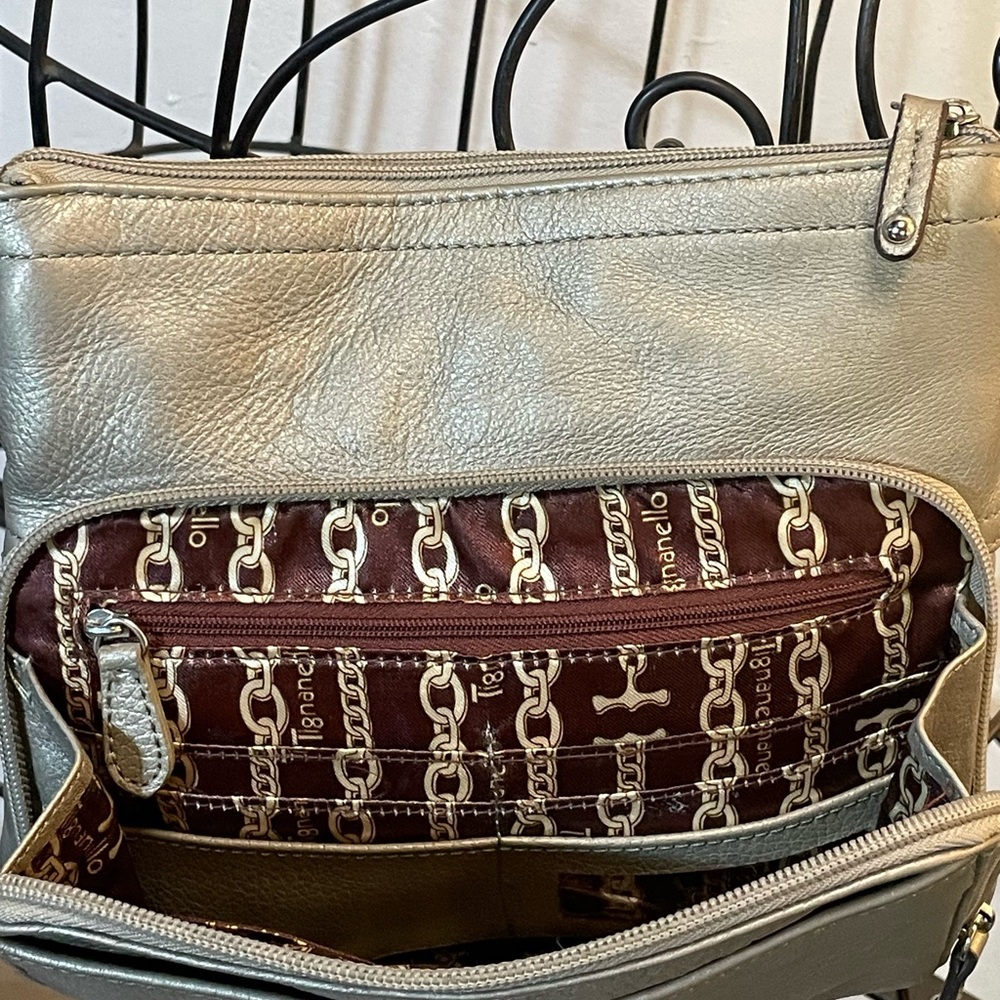 Metallic Gold Soft Leather Crossbody Multi Pocket Built in Side Wallet #H-24 - Picture 6 of 8